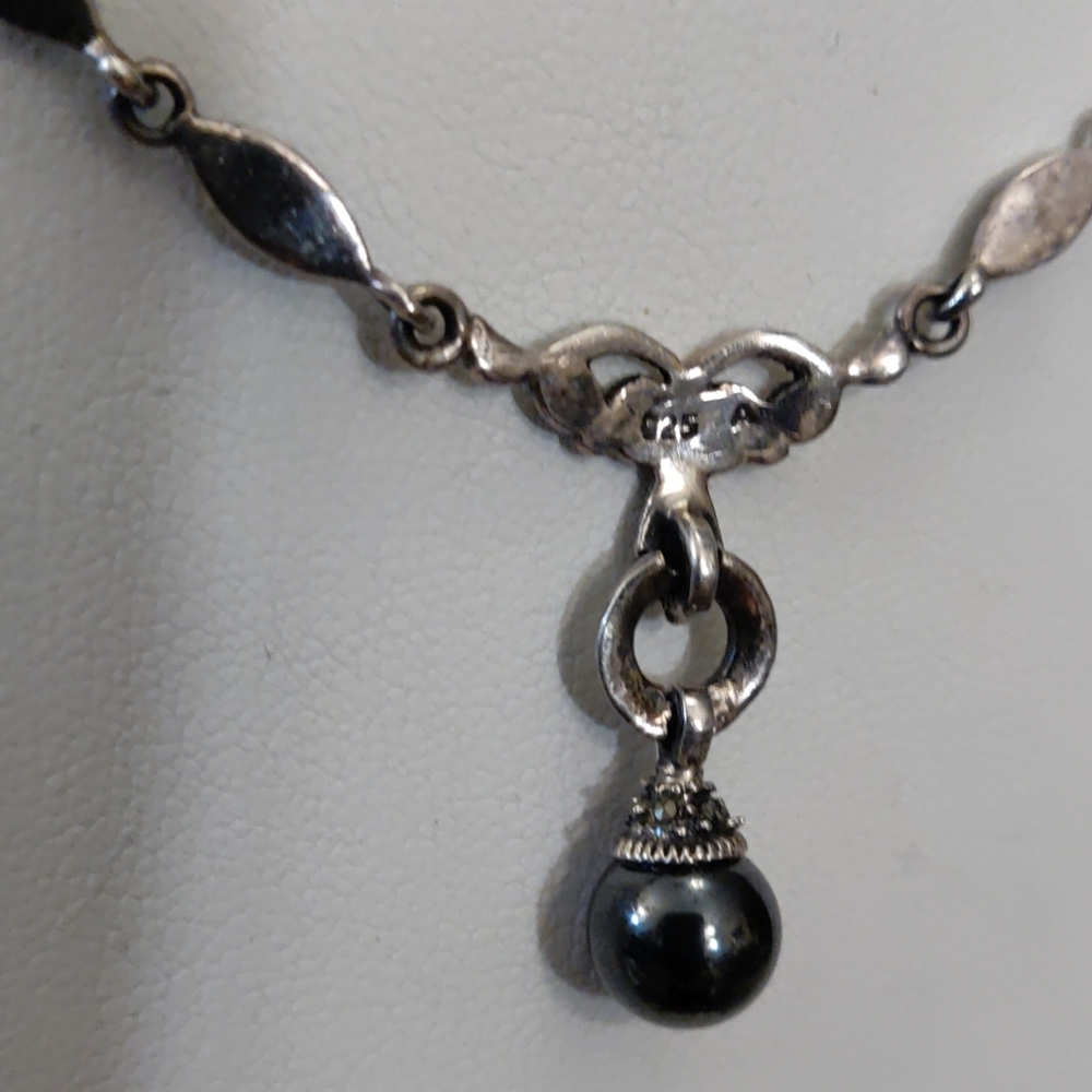 925 silver & marcasite necklace w/ 1"focal (#46) - Picture 3 of 5